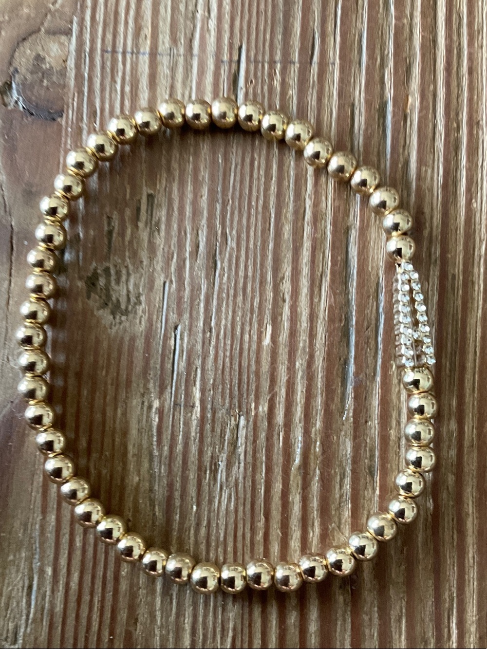 Gold tone Beaded Women's Bracelet with A initial pave charm